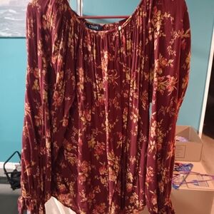Chaps Maroon Floral Blouse